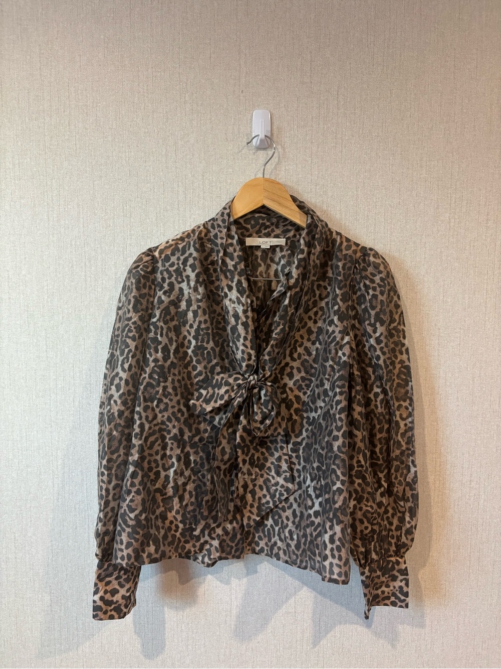 LOFT Leopard Print Tie-Neck Blouse - Brown and Black